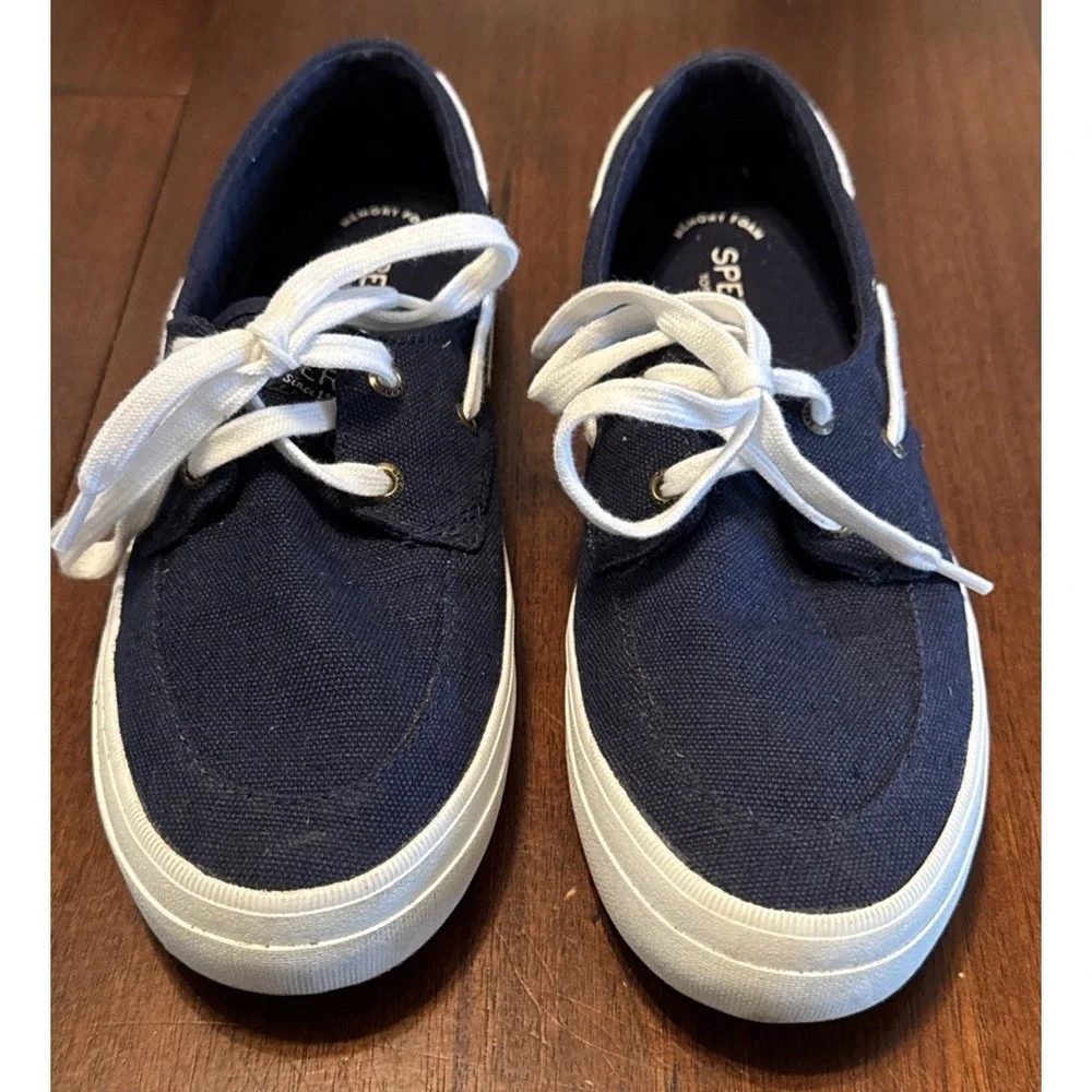 Sperry Crest Vibe Canvas Boat Shoes Women's 8.5 Navy White Memory Foam STS83206